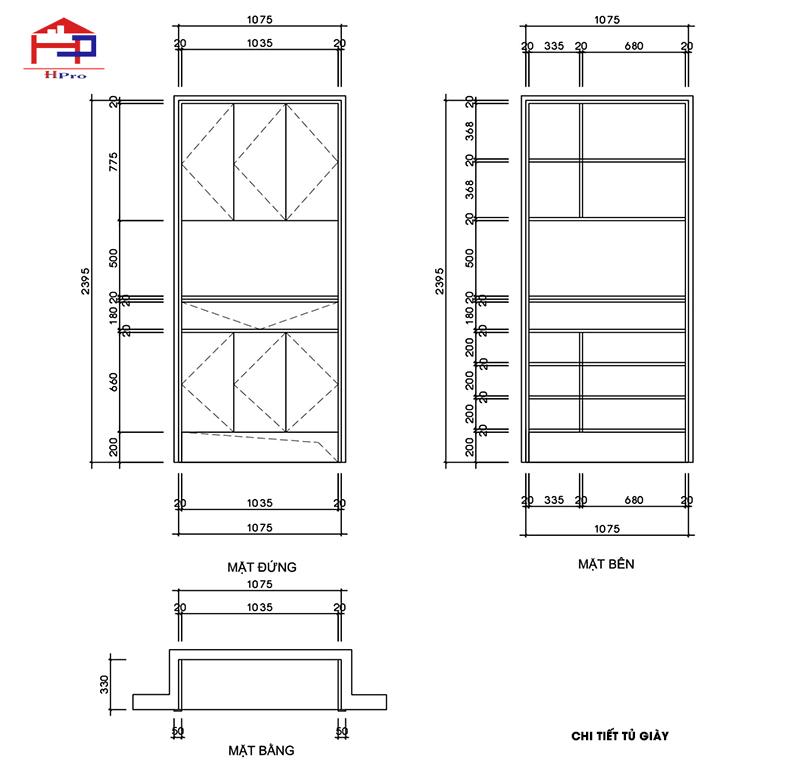 Bản vẽ 2D chi tiết tủ giày, một phần của nội thất phòng ngủ gỗ sồi nga và căn hộ