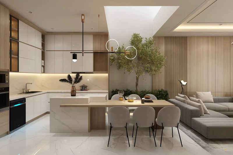 Chú ý lựa chọn tông màu hài hòa cho gian bếp