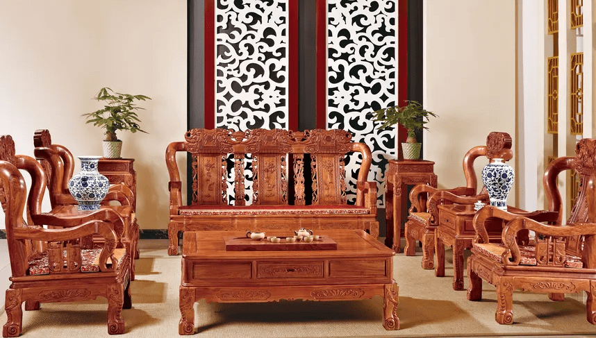 Sản phẩm nội thất gỗ hương được ưa chuộng là bộ bàn ghế phòng khách