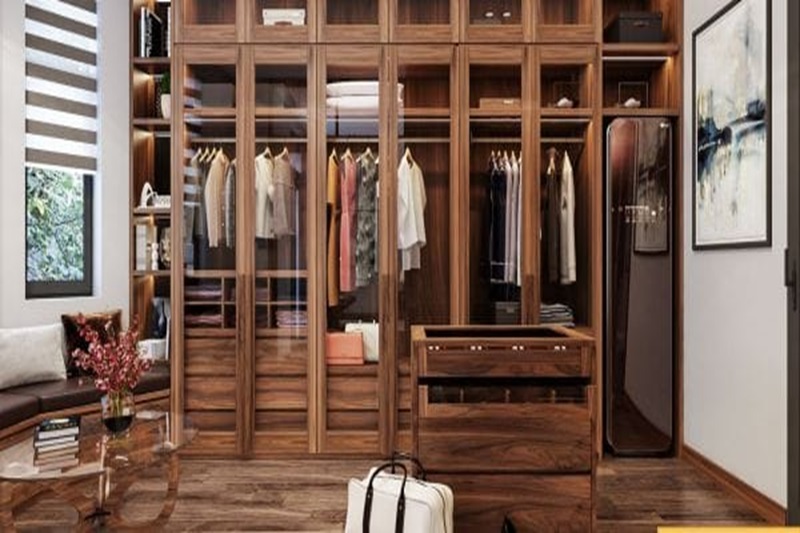 Tủ quần áo bằng gỗ sồi Mỹ tự nhiên với nhiều ngăn nhỏ