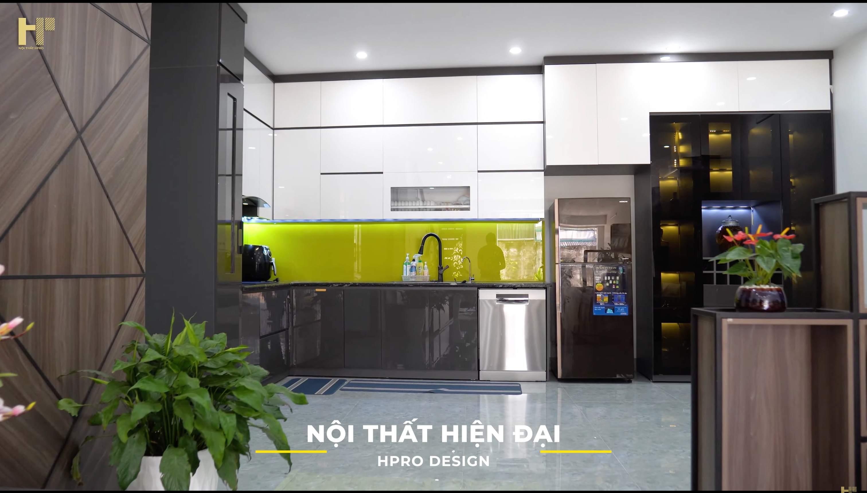 Tủ bếp Acrylic An Cường - Tone màu Trắng kết hợp ghi xám 