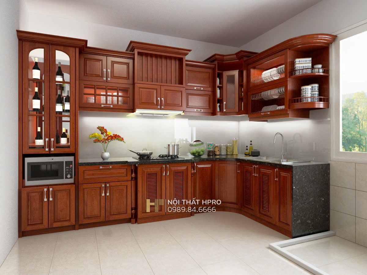 Tủ bếp gỗ Giáng Hương tự nhiên TBGH03