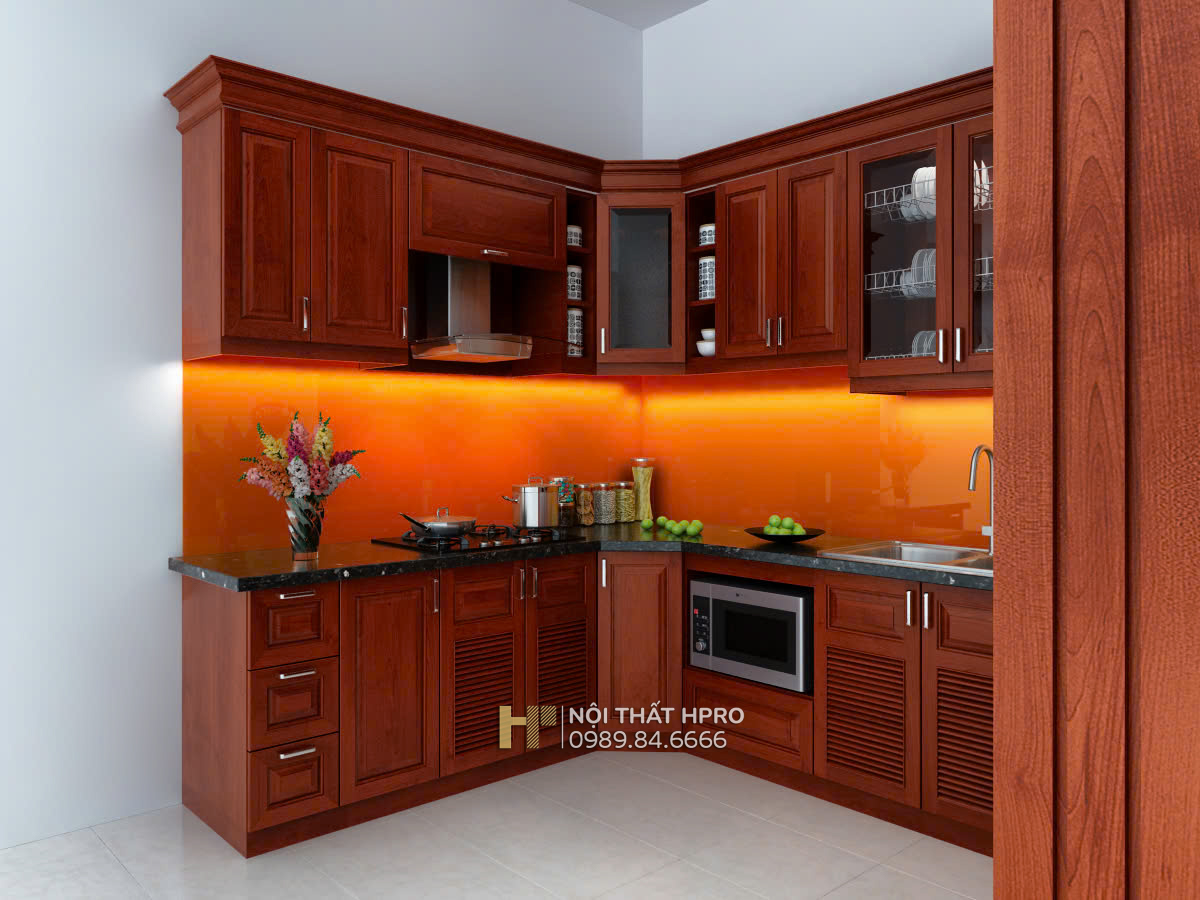 Thiết kế tủ bếp gỗ Giáng Hương đẹp TBGH06 Thiết kế tủ bếp gỗ Giáng Hương đẹp TBGH06
