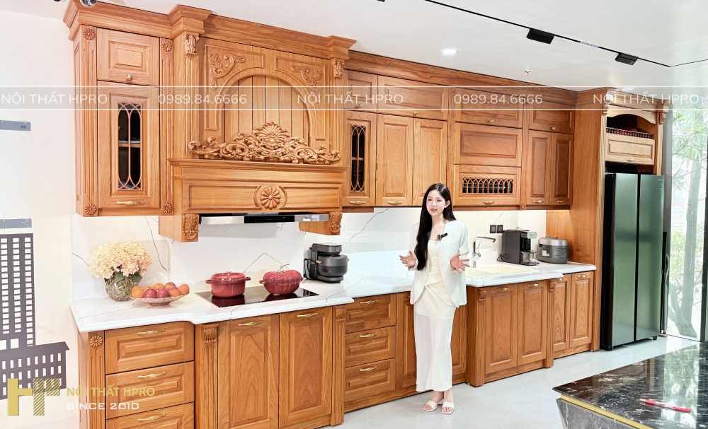 Showroom tủ bếp gỗ gõ đỏ đẹp, giá tốt, uy tín tại Hà Nội