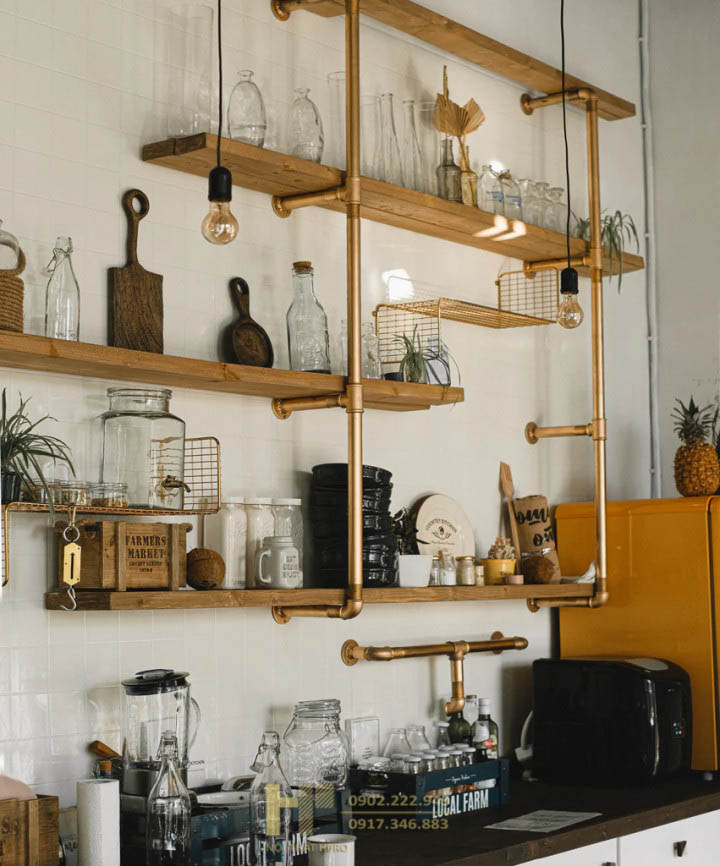 Gợi ý mẫu kệ bếp treo tường giúp tiết kiệm không gian nhà bếp