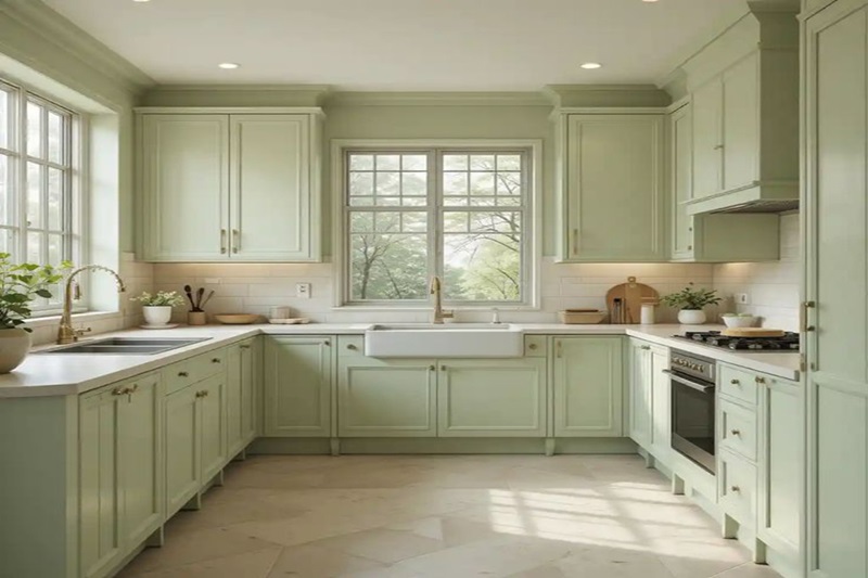 Cánh tủ bếp kiểu tích hợp tay cầm giúp tiện lợi khi sử dụng