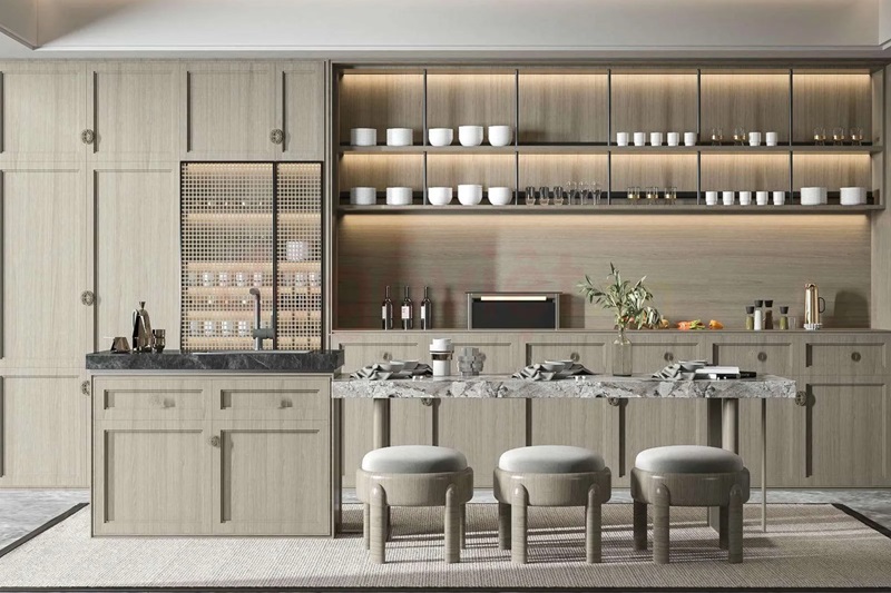 Cánh tủ bếp thiết kế kiểu pano giúp mang lại sự đẳng cấp, sang trọng