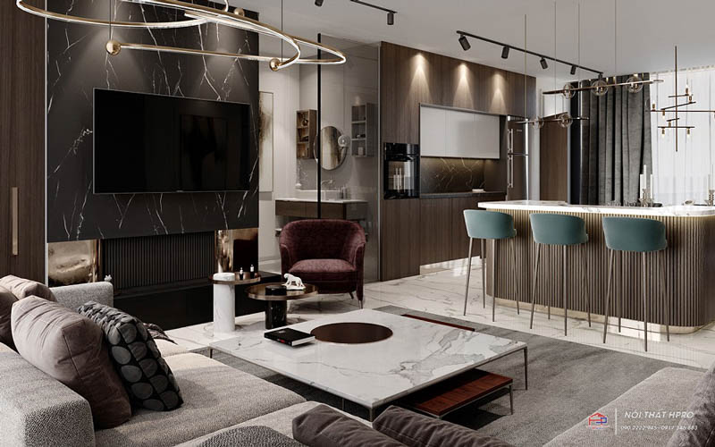 Thiết kế nội thất phòng khách liền bếp đẹp mê mẩn bạn không thể bỏ qua