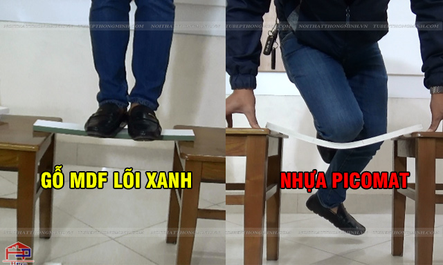 So sánh, thử nghiệm SỨC CHỊU LỰC giữa GỖ MDF LÕI XANH và NHỰA PICOMAT An Cường