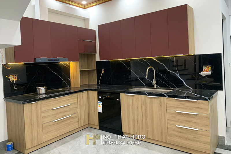 Thi công tủ bếp Laminate gỗ công nghiệp nhà chị Giang - TP Nam Định