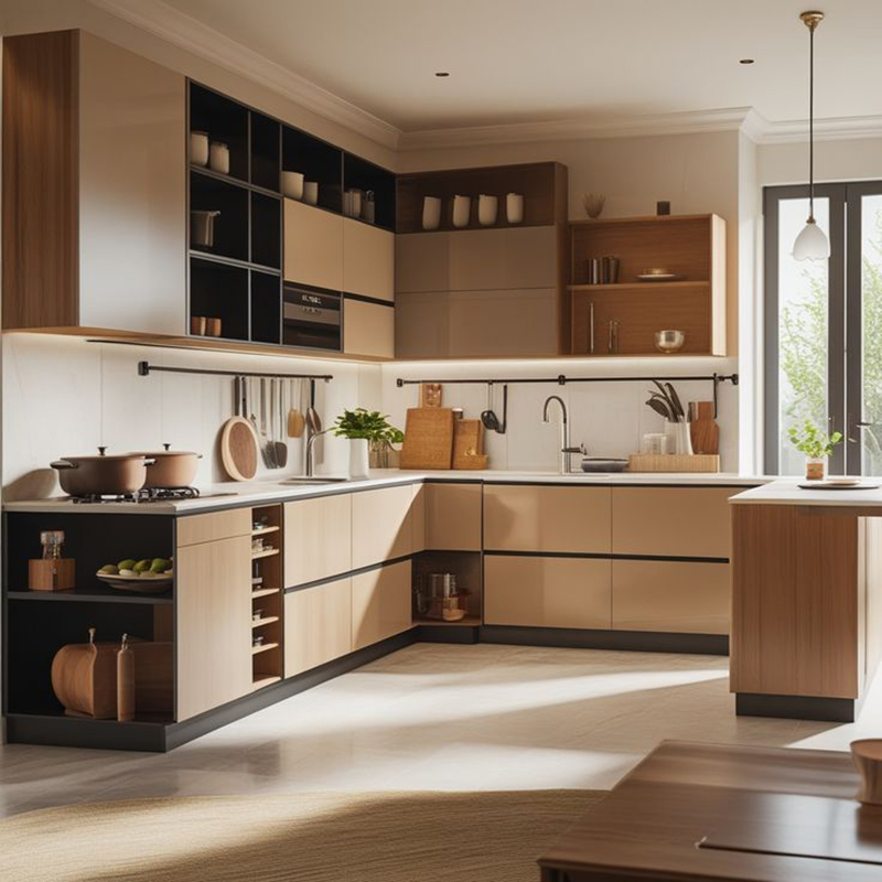 Mẫu 9: Tủ bếp acrylic chữ U phong cách minimal