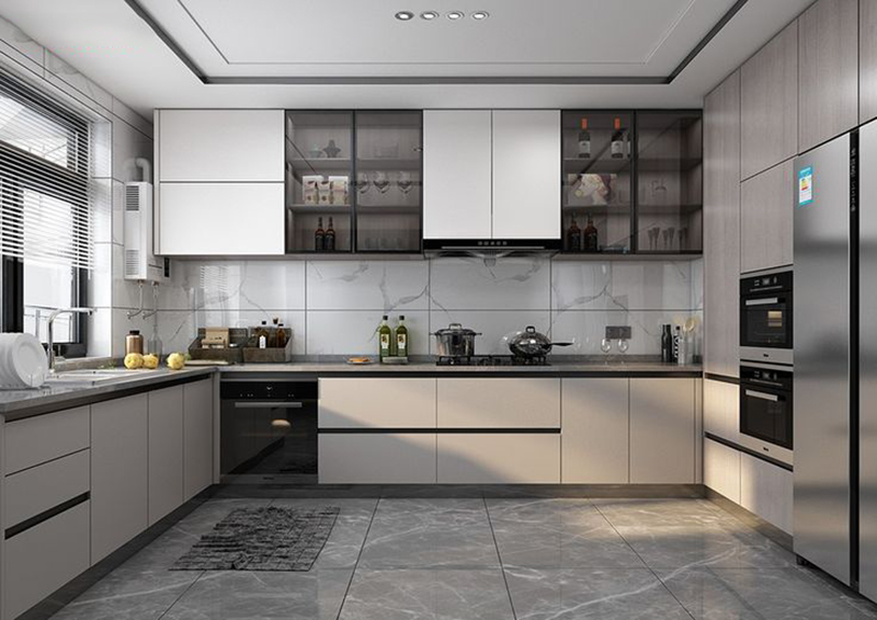 Mẫu 3: Tủ bếp 2 màu ghi đậm và trắng