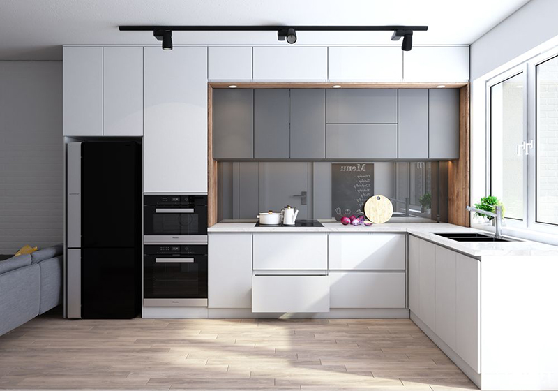 Tủ bếp acrylic màu trắng linh hoạt trong nhiều không gian