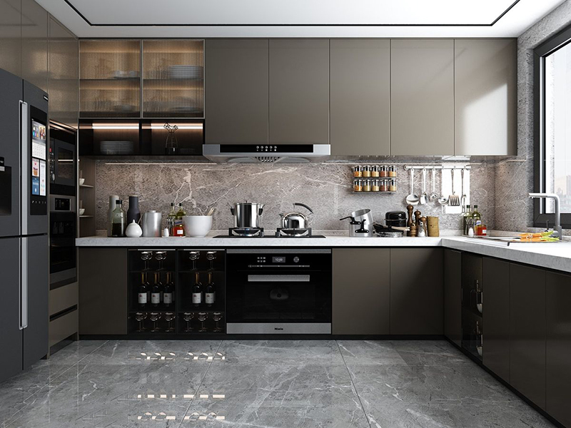 Mẫu 5: Tủ bếp chữ U xám hiện đại