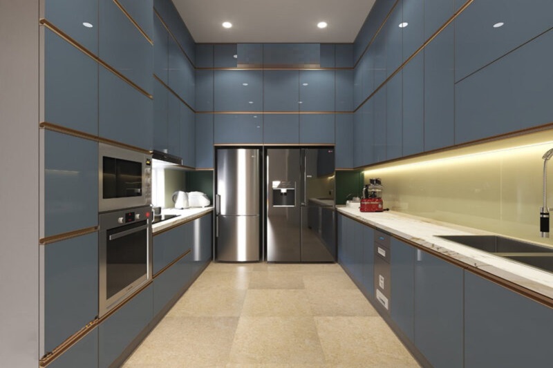 Tủ bếp Acrylic màu xanh sang trọng