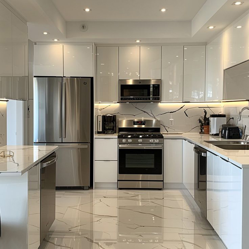 Mẫu 10: Acrylic trắng + thiết bị âm tủ đồng bộ