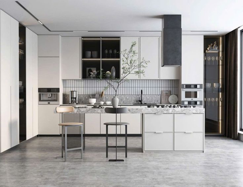 Mẫu 19: Acrylic + bán đảo (peninsula) liền mặt đá