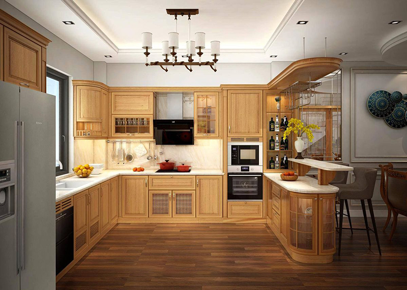 Tủ bếp gỗ tự nhiên sang trọng