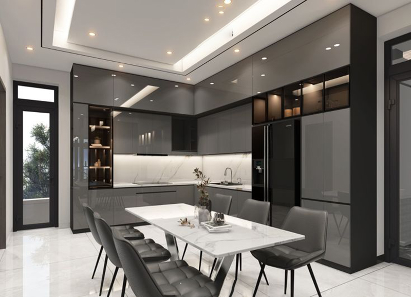 Mẫu 15: tủ bếp cánh kính thiết kế theo yêu cầu riêng gia chủ