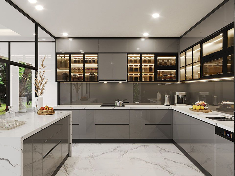 15+ mẫu tủ bếp cánh kính đẹp, sang trọng nhất 2026