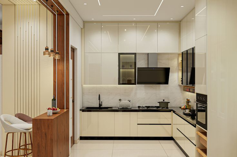 Mẫu 16: Mẫu tủ bếp cánh kính cho chung cư nhỏ