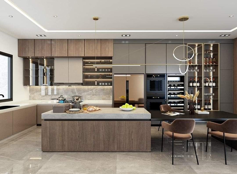 Mẫu 19: Mẫu thiết kế cánh kính kết hợp gỗ công nghiệp