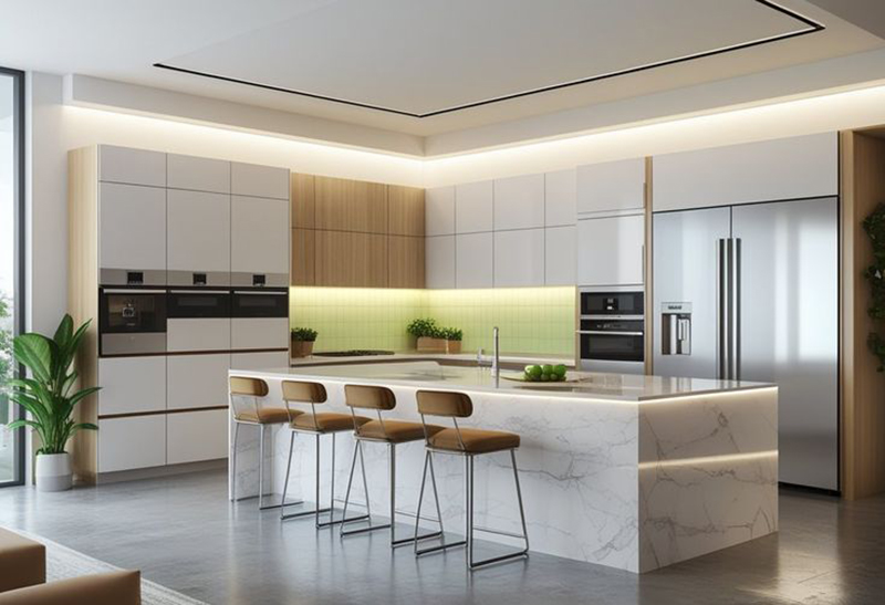 Mẫu 7: Mẫu tủ bếp kết hợp quầy bar