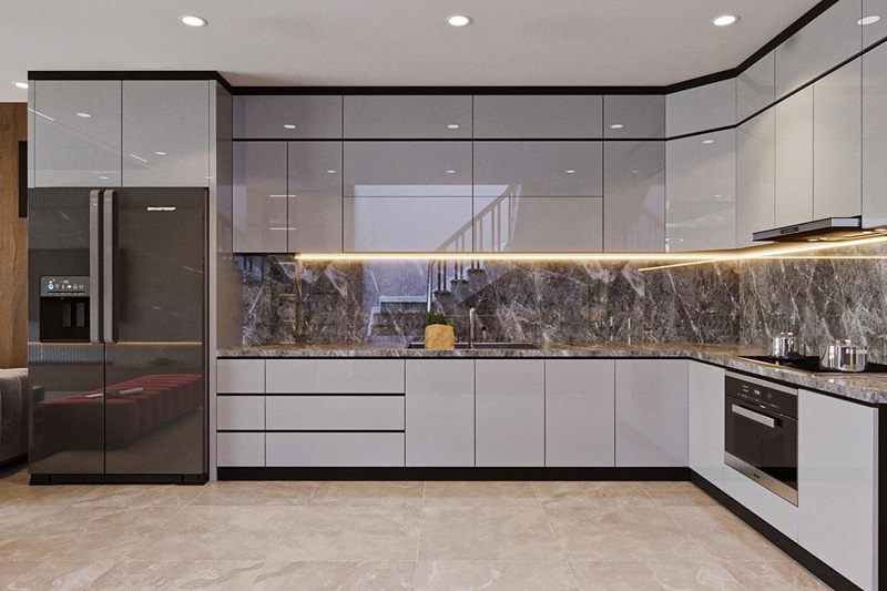 Tủ bếp cánh kính có cánh làm bằng kính cường lực