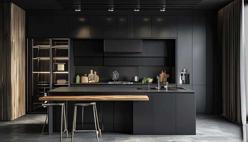 10 mẫu tủ bếp cánh kính màu đen đẹp, sang trọng nhất