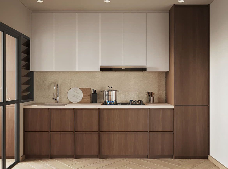 Mẫu 3: Cánh kính màu gỗ trầm cho nhà phố