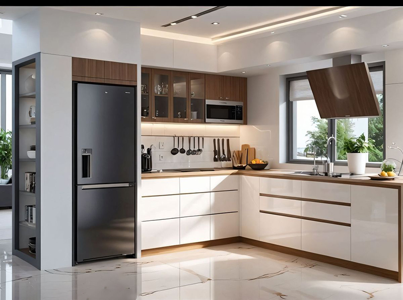 Mẫu 13: Tủ bếp trắng tối ưu lưu trữ