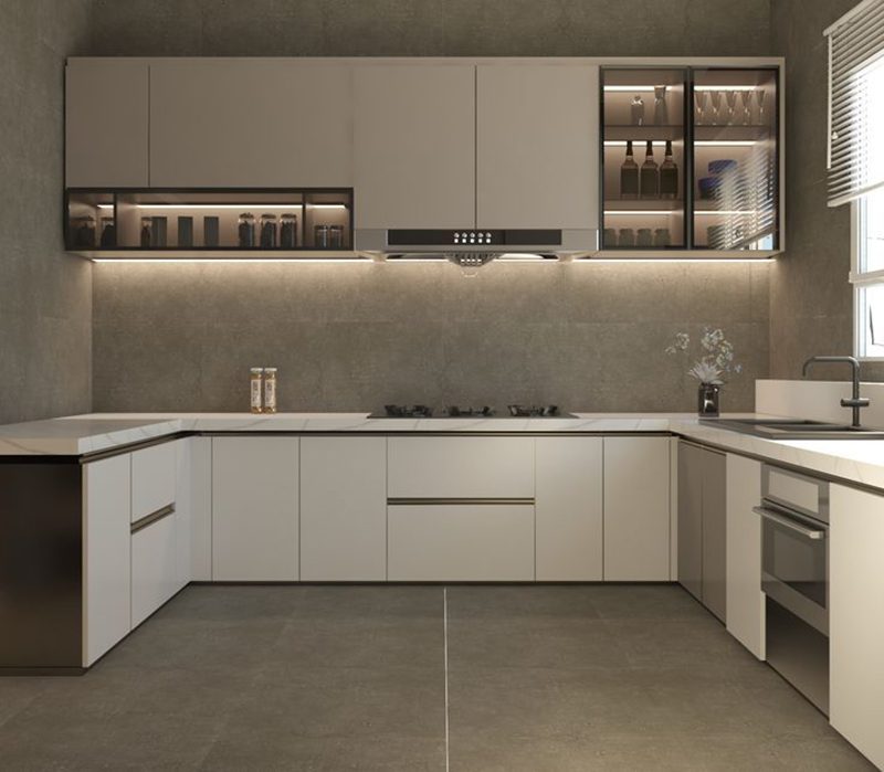 Mẫu 14: Tủ bếp trắng kết hợp thiết bị âm