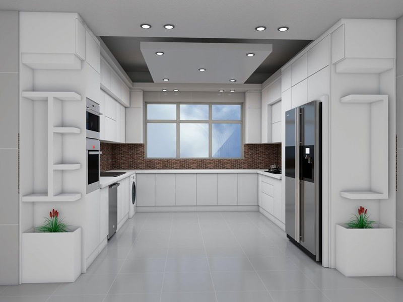 Mẫu 4: Tủ bếp trắng cho nhà phố hiện đại