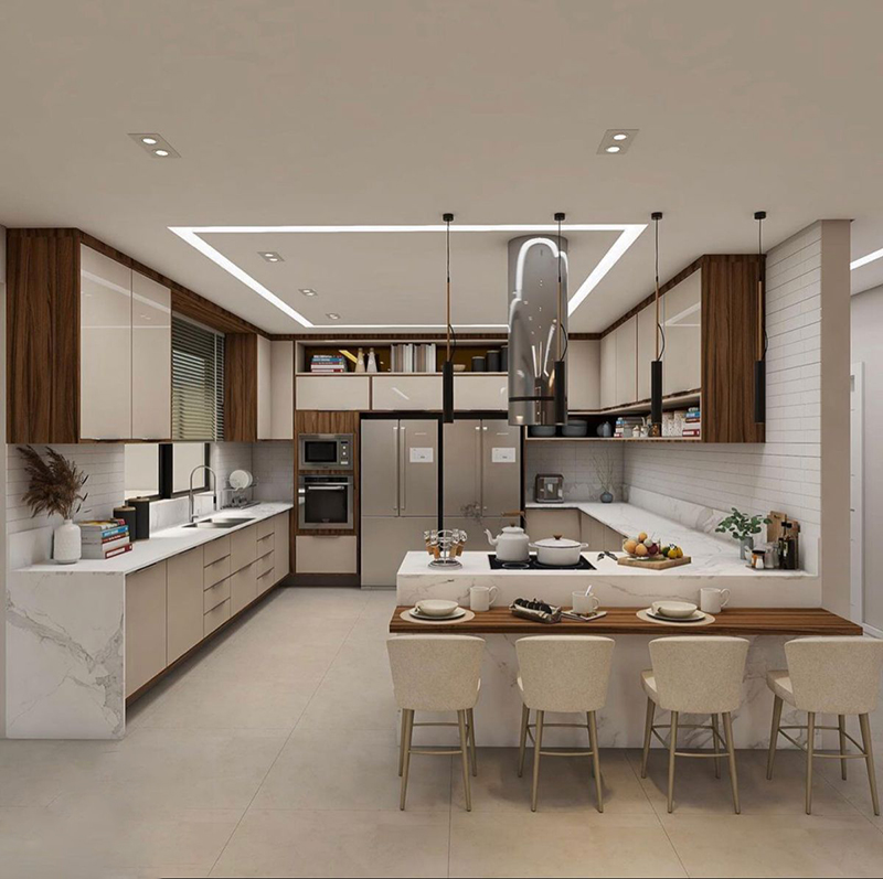 Mẫu 5: Tủ trắng biệt thự không gian mở