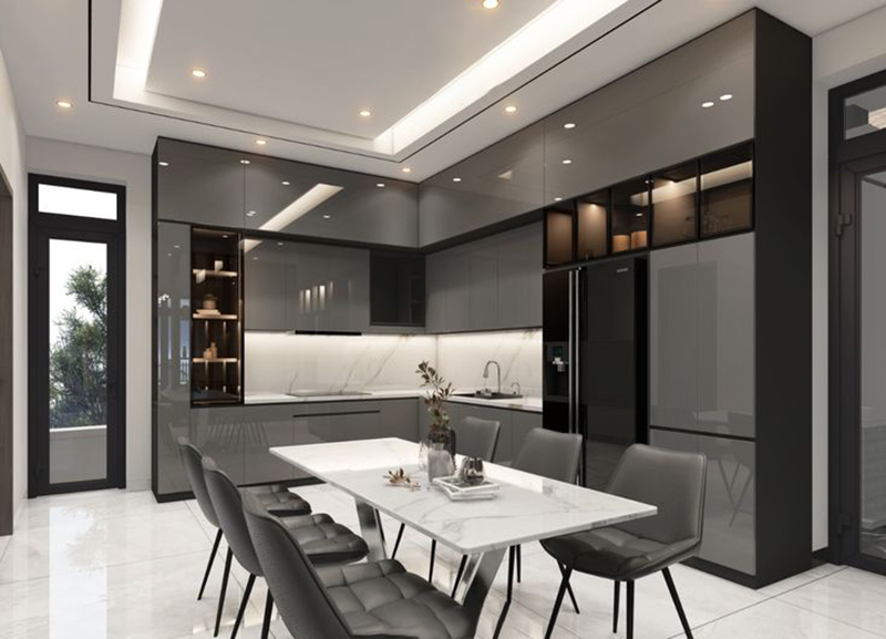 10 mẫu tủ bếp cánh kính màu xám đẹp, đẳng cấp nhất