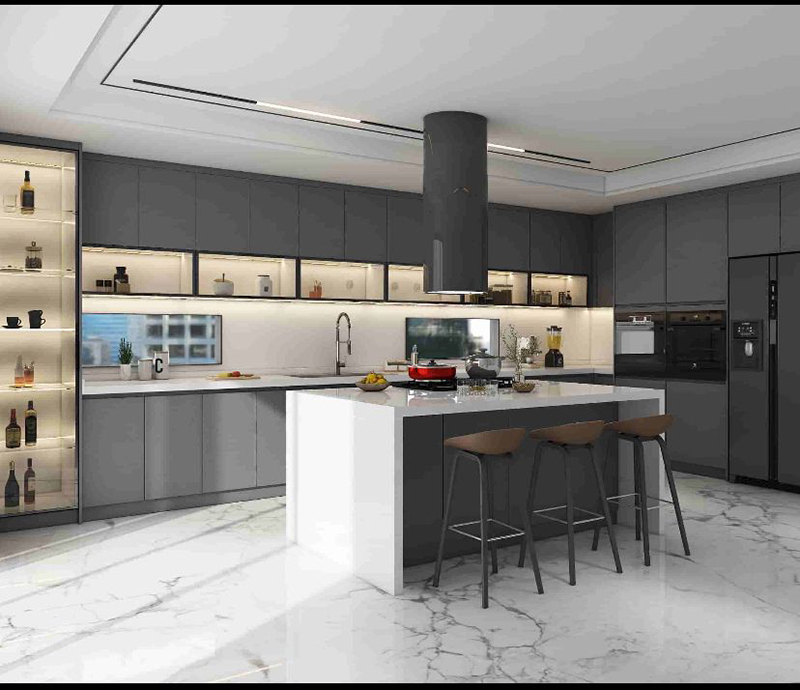 Mẫu 6: Xám có bàn đảo cho gia đình nấu nhiều