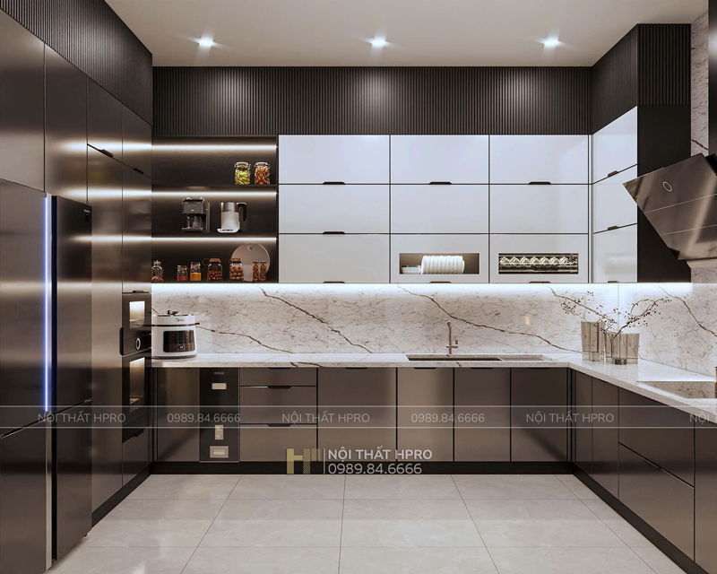 Mẫu tủ bếp cánh kính nhám mờ đẹp tinh tế đang được yêu thích TBCK18