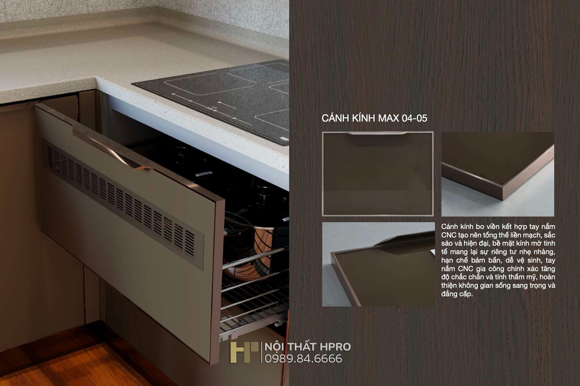 Tay nắm tủ bếp cánh kính nhám mờ