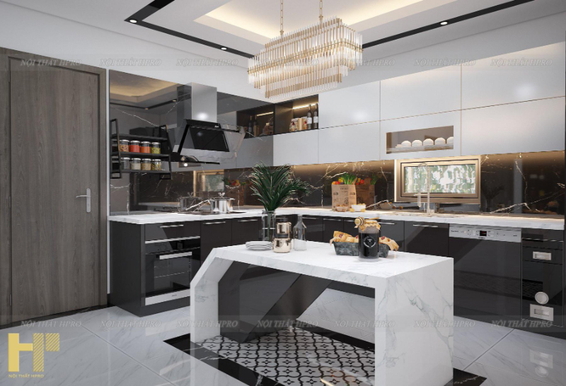 Thiết kế bếp chữ L sáng thoáng tự nhiên