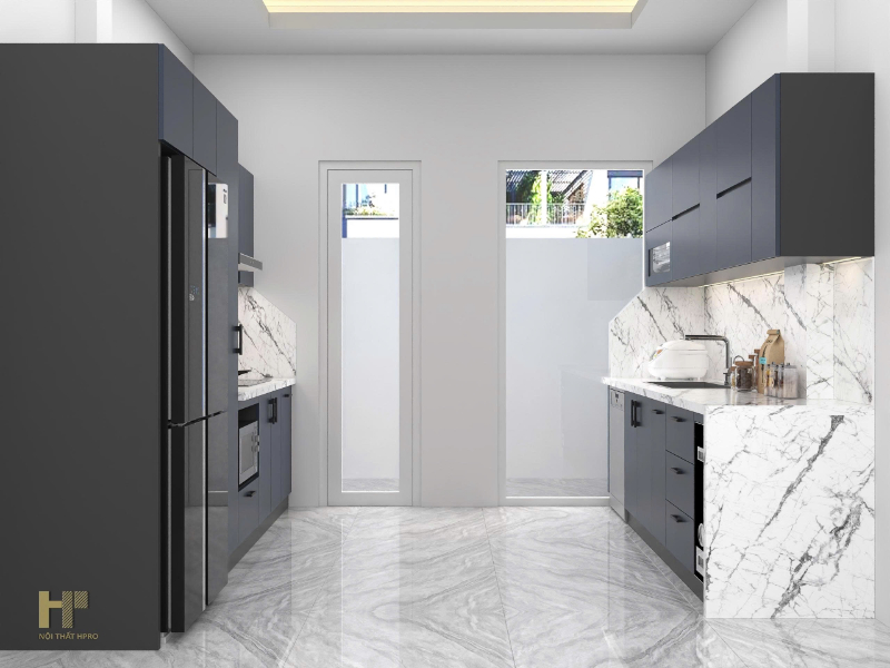 Tủ bếp nhỏ tận dụng ánh sáng tự nhiên