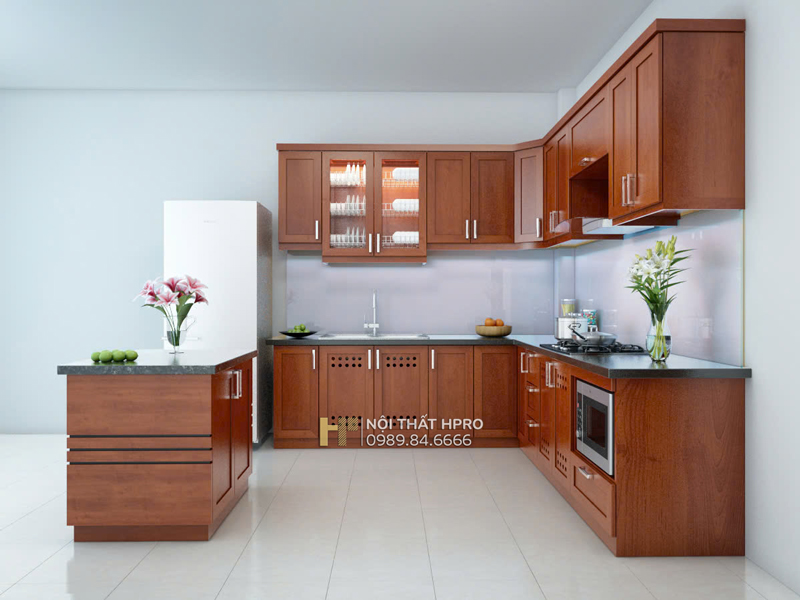 Tủ bếp gỗ giáng hương TBGH05 có bàn đảo cho biệt thự vườn Tủ bếp gỗ giáng hương TBGH05 có bàn đảo cho biệt thự vườn