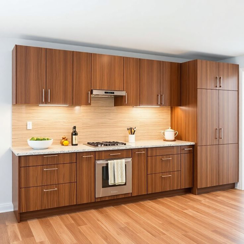 10 mẫu tủ bếp gỗ gõ đỏ chữ i tinh tế, sang trọng và hiện đại