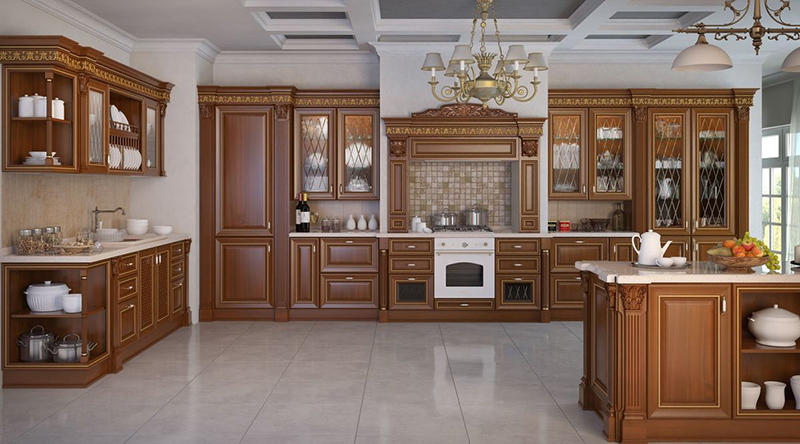 Mẫu 10: Tân cổ điển phối kính: tủ trên kính sọc (fluted)