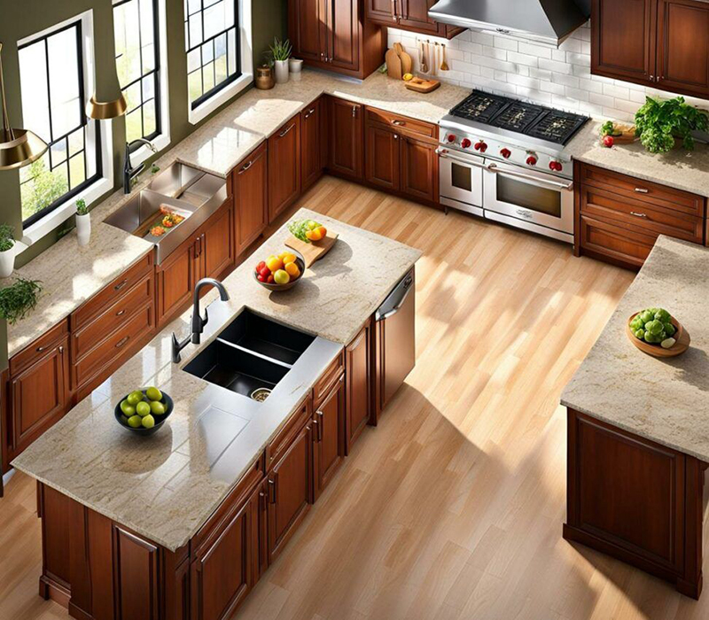 Mẫu 11: Chữ L + bán đảo (peninsula) liền mặt bàn