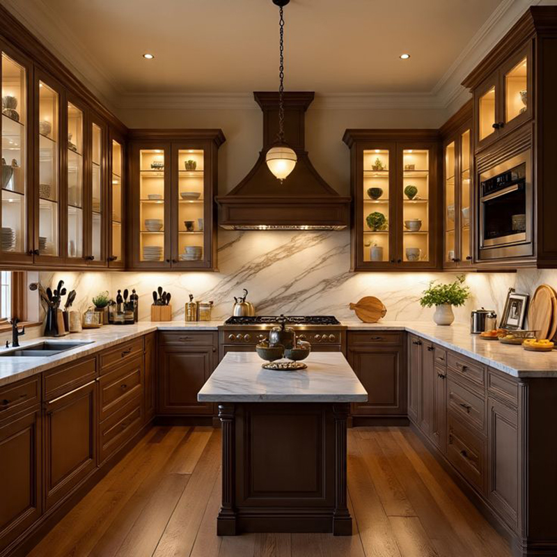 Mẫu 13: Bếp hình chữ U có đảo nhỏ ở giữa