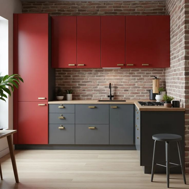 Mẫu 17: Phối màu sắc xám ấm (greige) với gõ đỏ