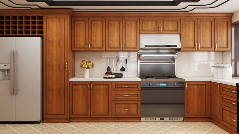 Mẫu 4: Chữ L sử dụng thiết bị âm tủ đồng bộ