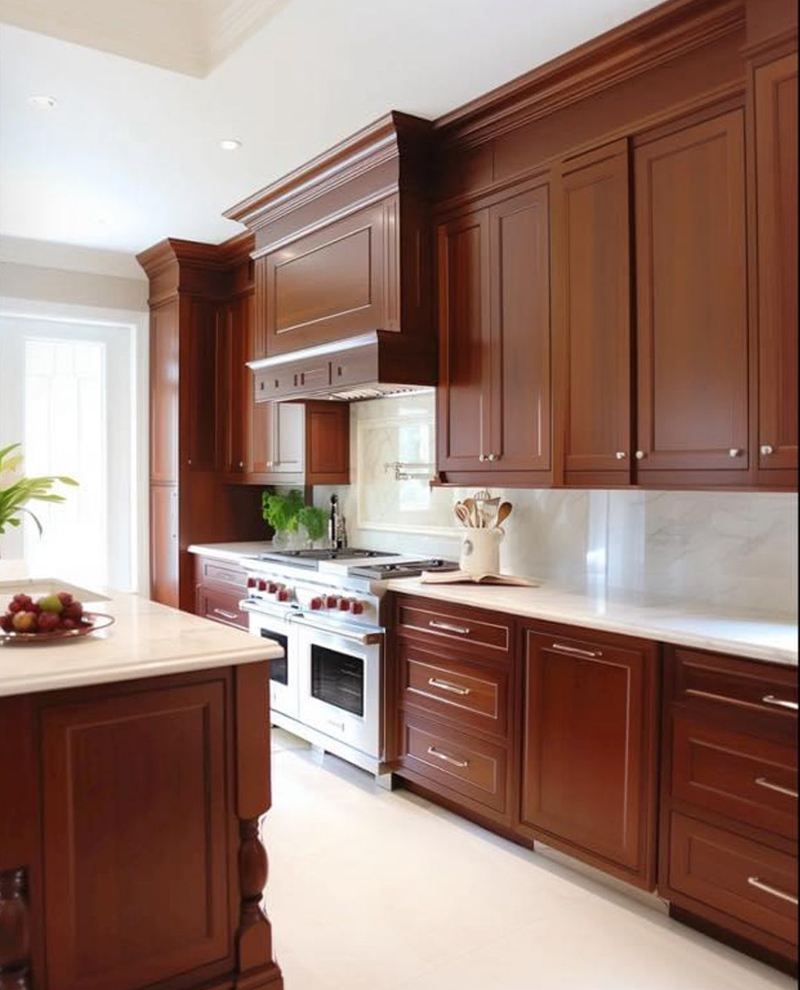 Mẫu 5: Tủ bếp chữ I và tay nắm thanh mảnh màu champagne