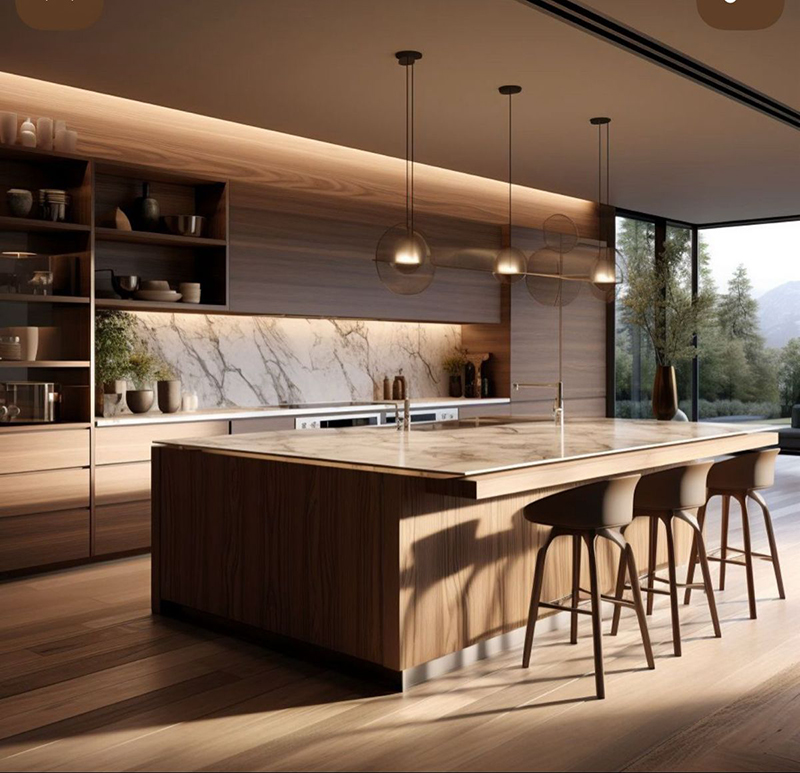 Tủ bếp gỗ hương kết cấu bền bỉ, chắc chắn