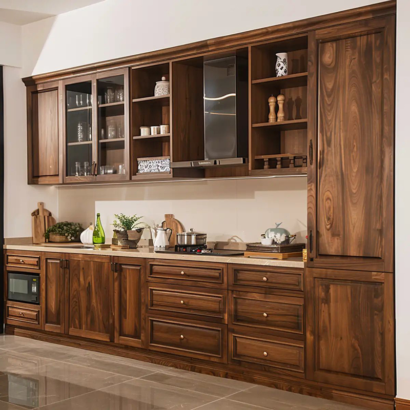 Mẫu 2: Tủ bếp gỗ hương chữ I cổ điển sang trọng